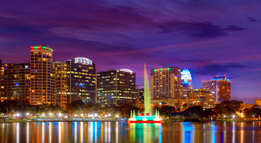 Orlando Skyline Sunset Lake Eola Florida Us